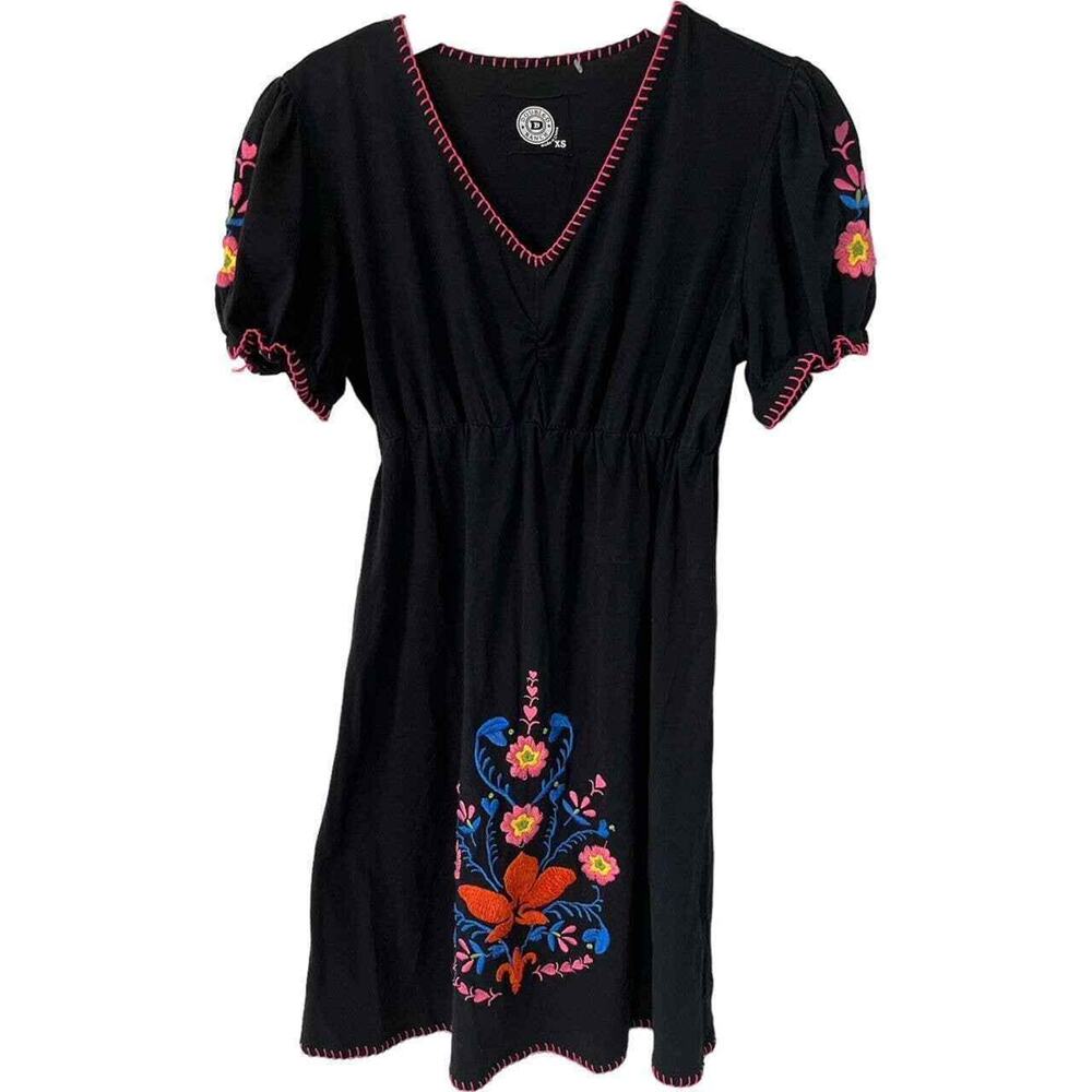 DOUBLE D RANCHWEAR BLACK COTTON EMBROIDERED MINI DRESS SZ XS-S